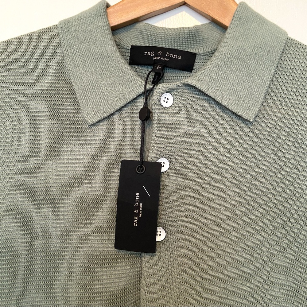 $225 Rag & Bone Lewis Knitwear Polo Sage Green - Picture 7 of 9